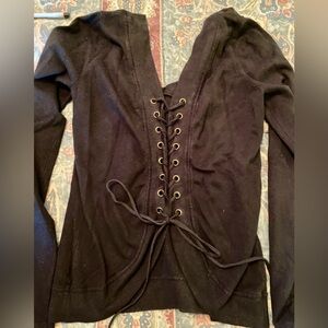 Moda International Black Lace-Up back top M